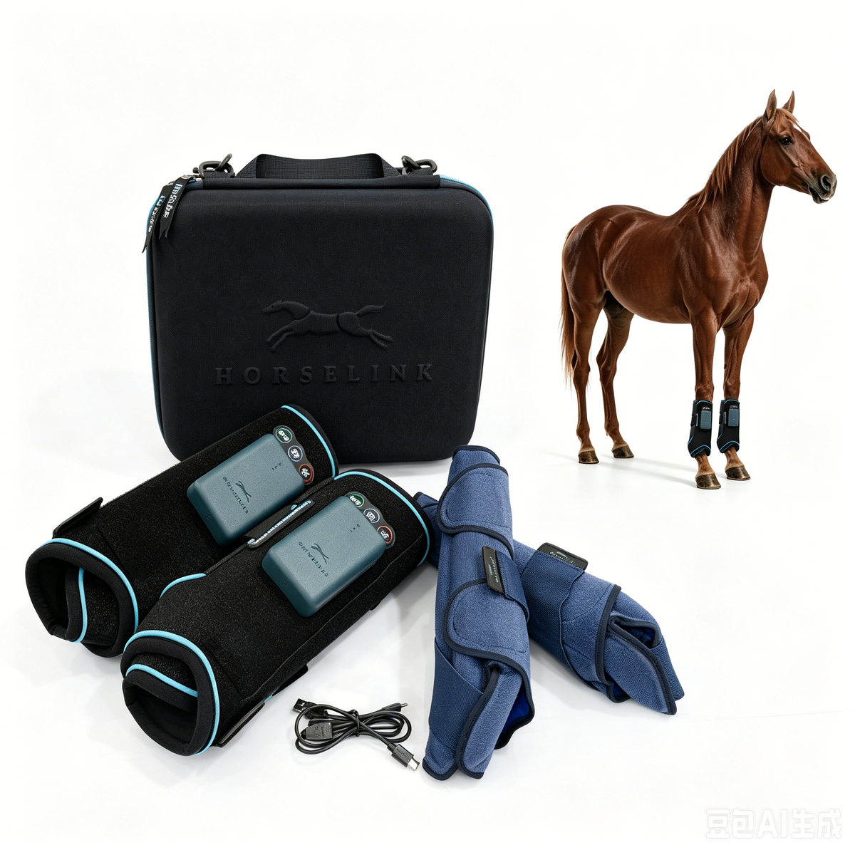 HorseLinkTech Horse Ice Boots – 4-in-1 Therapy Boots for Equine Leg Recovery with Compression, Vibration & Magnetic Therapy | Front Pair